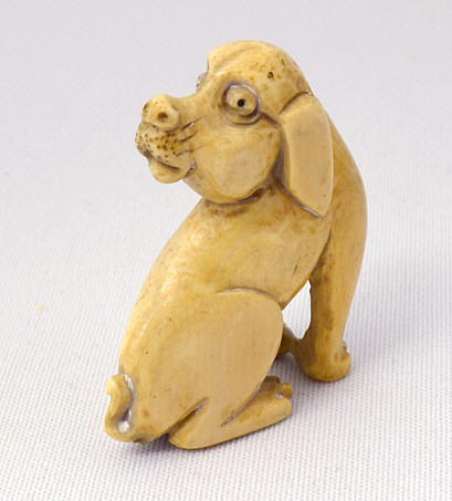 собака, японская антикварная нэцка из слоновой кости