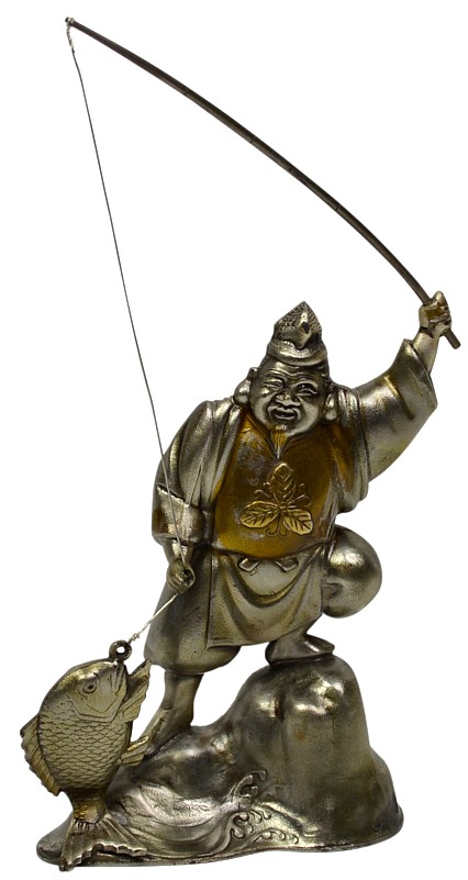Эбису, один из Семи Богов Счастья, серебряная японская статуэтка
