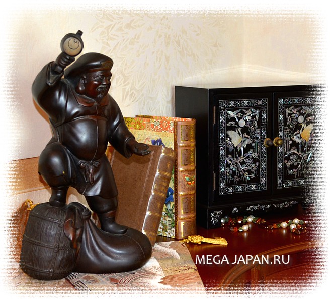 японская антикварная бронза: Дайкоку, бронзовая кабинетная фигура Бога Удачи и Богатства, 1900-е гг.