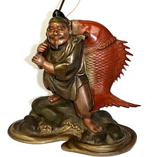 японская старинная бронзовая фигура в виде Эбису, одного из Семи Богов Счастья 