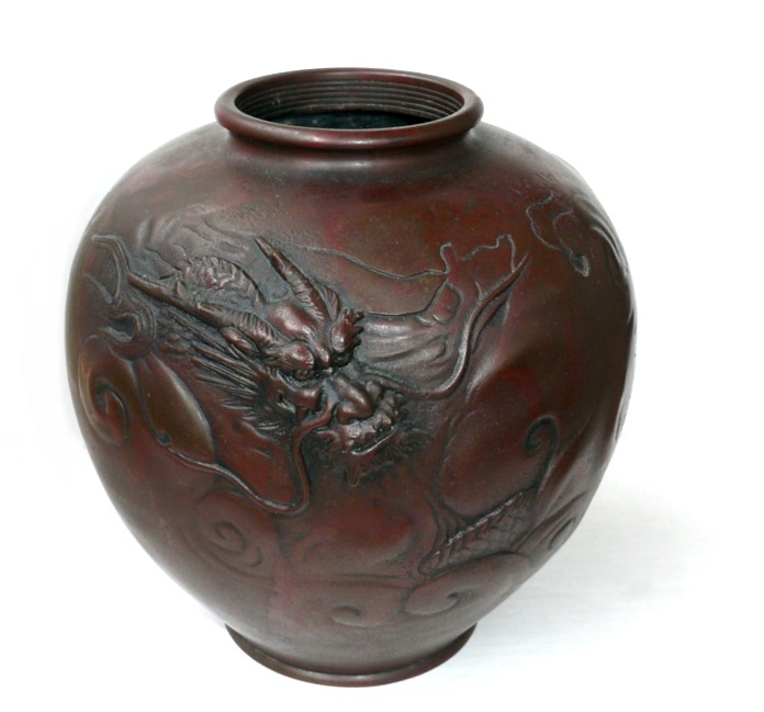 бронзаовая японская антикварная ваза с Драконом, 1860-е гг.