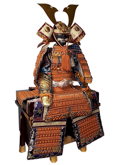 Японские антикварные доспехи японского воина-всадника конца эпохи Муромачи, интерьерная копия, Япония