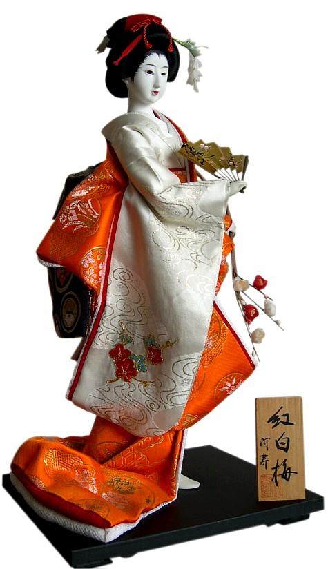 японская интерьерная кукла Дама с веером и цветушей веткой