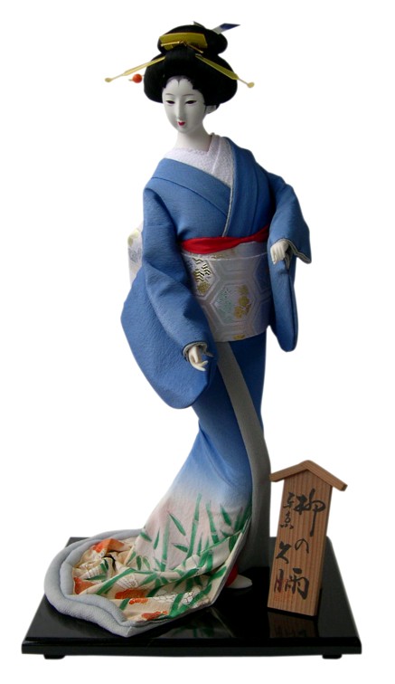 дама в голубом кимоно, японская традиционная кукла