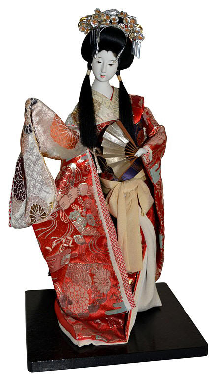Принцесса танцующая с веером, японская антикварная кукла