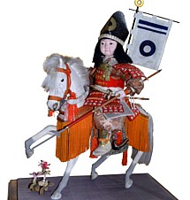 Антикварная японская кукла Самурай на белом коне, 1900-30-е гг.