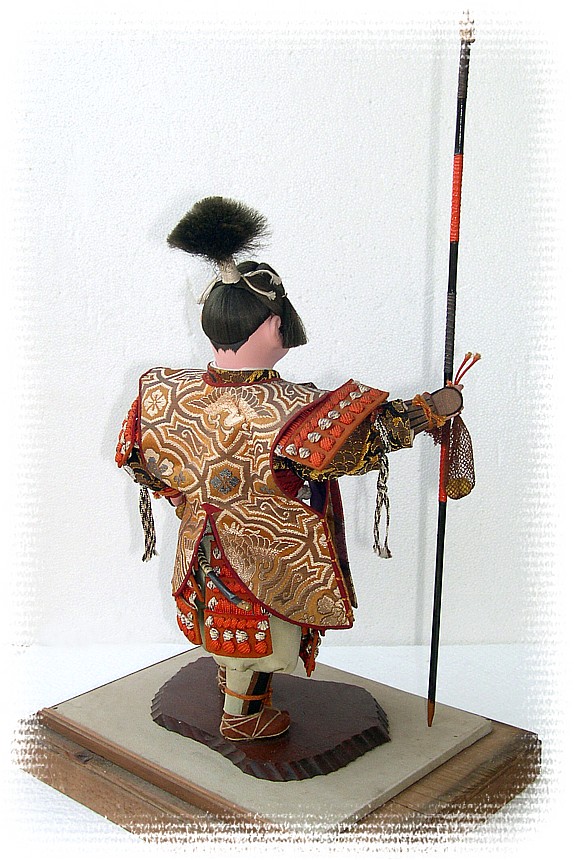 самурай с копьем, японская антикварная кукла