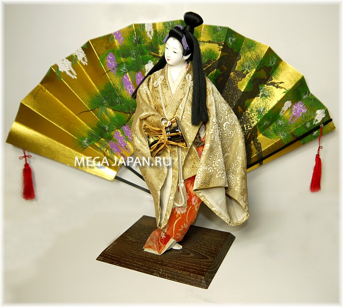японский интерьерный веер с авторским рисунком Сосна и Вистерия