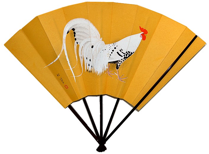 Японский традиционный интерьерный веер с авторским рисунком, 1960-е гг..