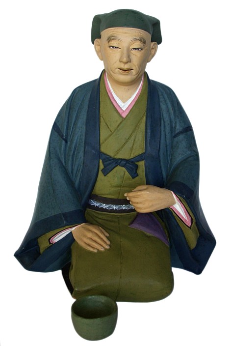 Сэнно-Рикю, основатель японской чайной церемонии, статуэтка из керамики, Япония, 1950-е гг