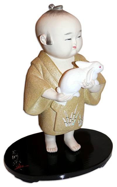 статуэтка из керамики Мальчик с зайчиком, Япония