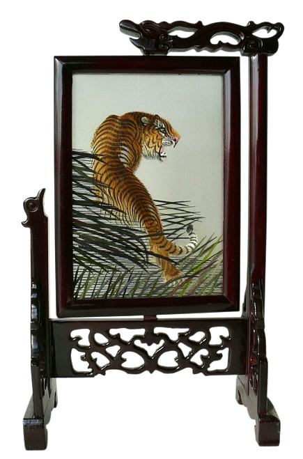Шелковый интерьерный экран для светильника "Тигр"