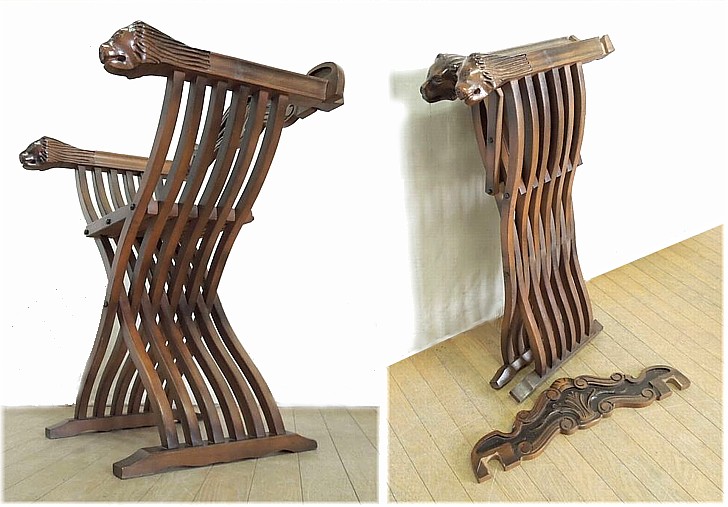 японский интерьер: старинный резной складной стул