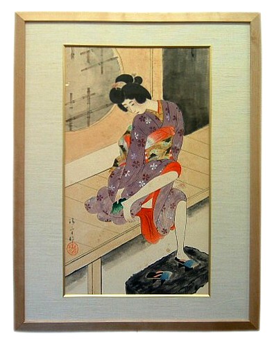 японская картина Девушка, вытирающая ножку, Кабурагу Киёката1930-е гг