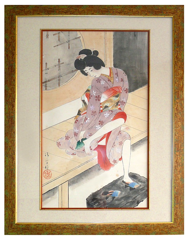 японская картина Девушка, вытирающая ножку