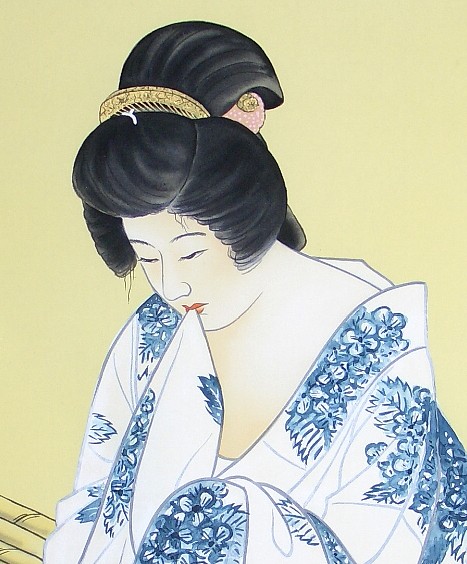 японский рисунок на свитке Японка с полотенцем, 1920-е г.