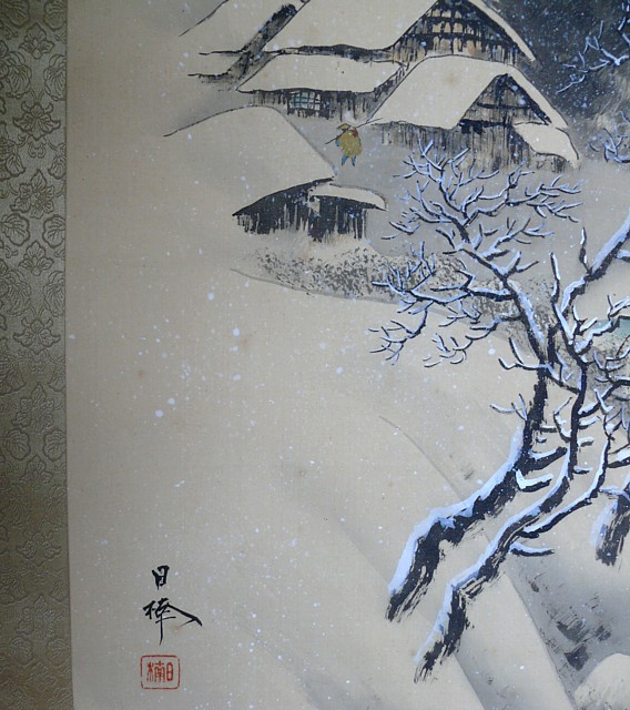 японская картина Зимний пейзаж, деталь