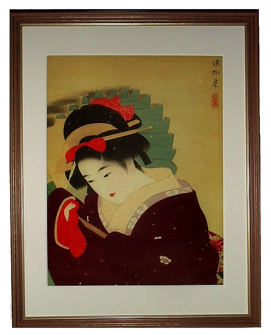 Японское искусство, японская гравюра Дама с зонтиком, 1930-е гг.
