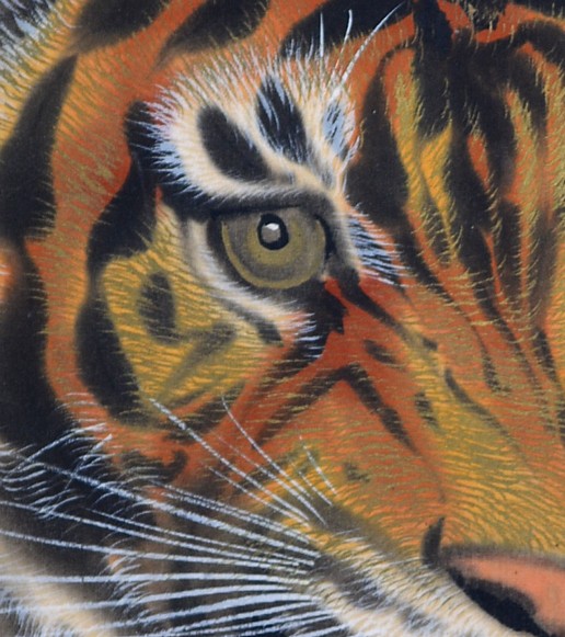 японский акварельный рисунок на свитке Тигр, деталь