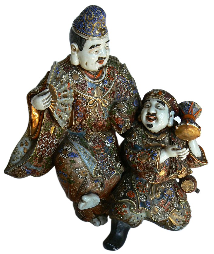 японская антикварная фарфоровая статуэтка Дайкоку и Эбису
