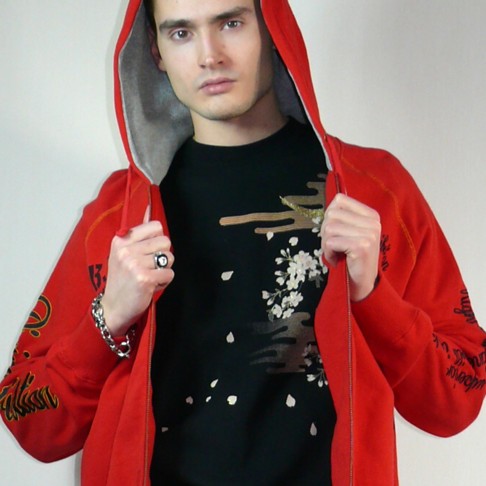 японская мужская куртка с капюшоном и рисунком в стиле якудза