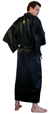 шелковый мужской халат-кимоно с вышивкой в виде японского иероглифа самурай