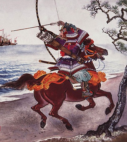 японская картина: самурай верхом на коне. Искусство самураев, японские мечи, интерьер, интернет-магазин