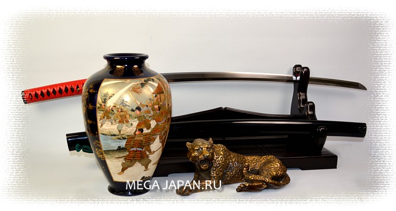 японская подставка для мечей, антикварная фарфоровая ваза Сацума с росписью на самурайскую тему