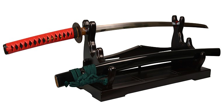 японская резная подставка для 3 самурайских мечей