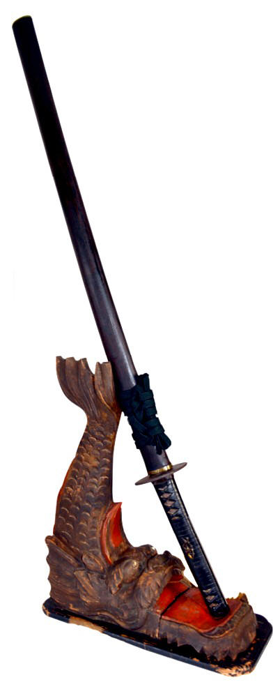 японская антикварная подставка в виде ДРАКОНА для самурайского меча или кинжала
