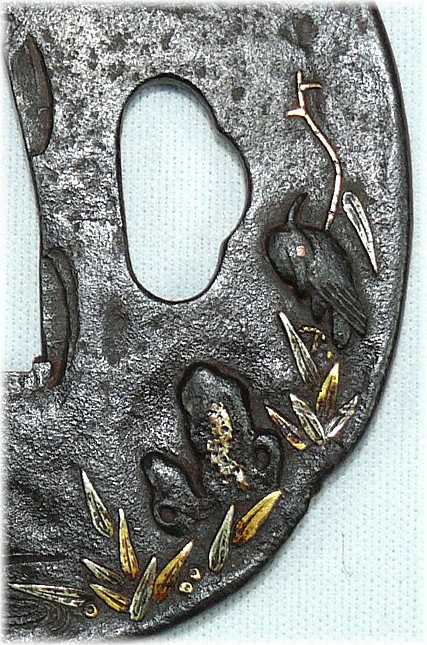 цуба (гарда японского меча) деталь ковки, резьбы, впайко золота
