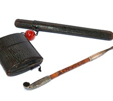 японская старинная урительная трубка и кисет