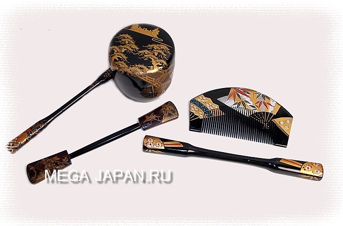 японское искусство миниатюры: заколки и гребень для традиционной прически и коробочка для чая