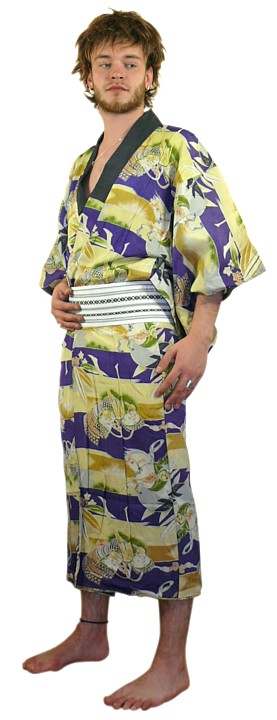 японское шелковое мужское антикварное кимоно