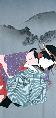 японское шелковое мужское кимоно с эротическим рисунком, 1950-е гг.