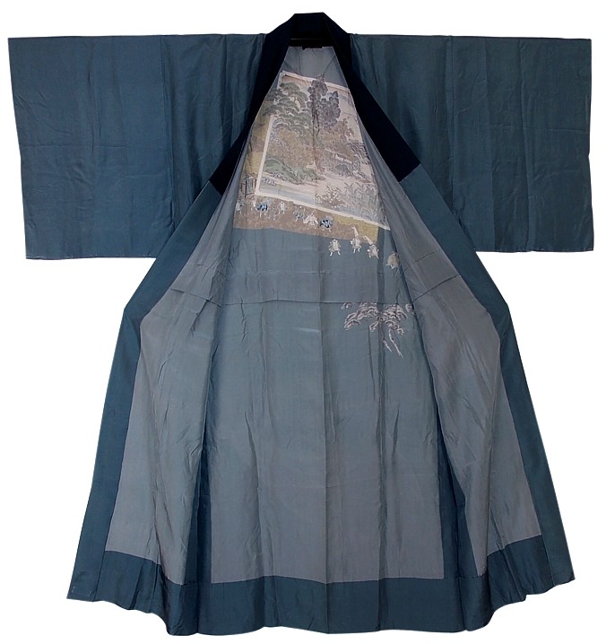 японское шелковое мужское кимоно с авторской росписью