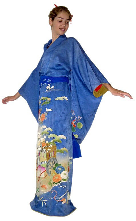 японское антикварное шелковое кимоно а авторской росписью, 1920-30-е гг.