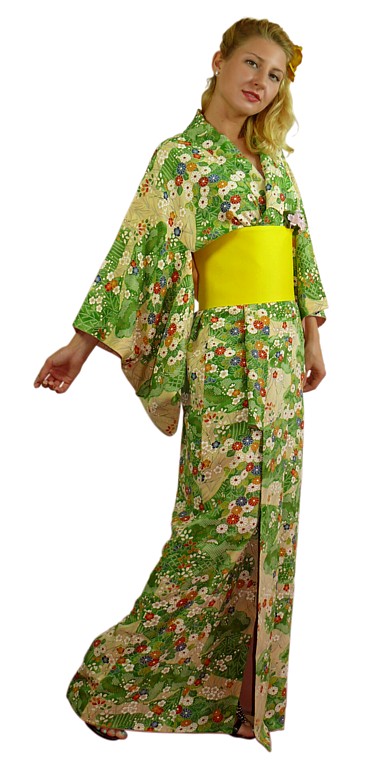 традиционное японское шелковое кимоно, 1950-е гг.