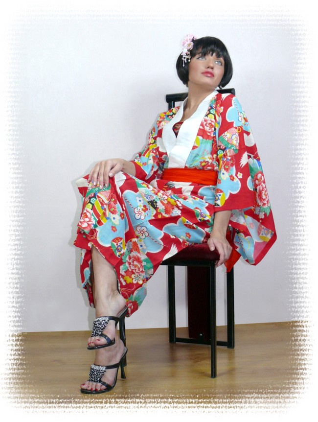 традиционное японское кимоно, шелк, 1930-е гг., ручное шитье