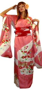 японское шелковое женское кимоно, винтаж
