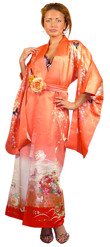 японское старинное шелковое кимоно, эксклюзивная одежда для дома