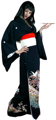 старинное  кимоно гейши с росписью и вышивкой