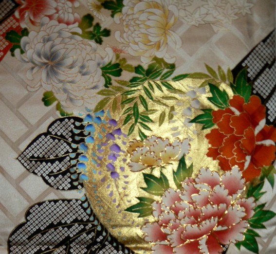 деталь рисунка ткани японского шелкового кимоно