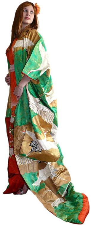 кимоно невесты, шелк, роспись, вышивка, 1950-егг.