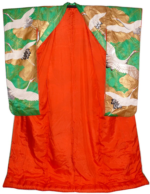 японское антикварное кимоно с ручной вышивкой и росписью